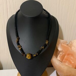 Elegant tiger eye and Black Beaded Necklace